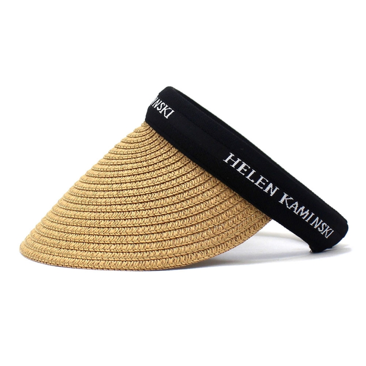 Straw Empty Top Peaked Cap For Ladies, Size: M (56-58cm)(Khaki+Black)