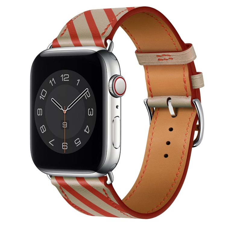 Strip Texture Leather Watch Band For Apple Watch Series 9&8&7 41mm / SE 3&SE 2&6&SE&5&4 40mm / 3&2&1 38mm(Apricot Red)