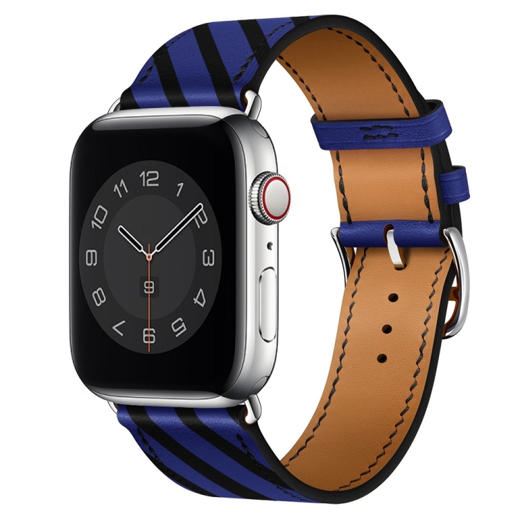 Strip Texture Leather Watch Band For Apple Watch Series 9&8&7 41mm / SE 3&SE 2&6&SE&5&4 40mm / 3&2&1 38mm(Blue Black)