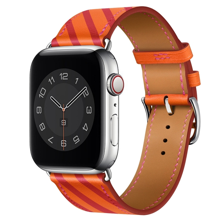 Strip Texture Leather Watch Band For Apple Watch Series 9&8&7 41mm / SE 3&SE 2&6&SE&5&4 40mm / 3&2&1 38mm(Orange Rose)