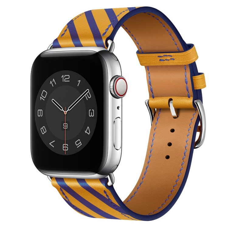 Strip Texture Leather Watch Band For Apple Watch Series 9&8&7 41mm / SE 3&SE 2&6&SE&5&4 40mm / 3&2&1 38mm(Yellow Blue)