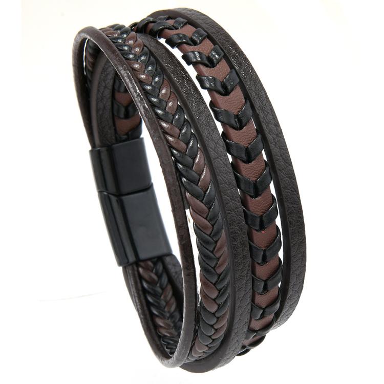 Stylish Minimalist Handmade Braided Leather Bracelet for Men with Magnetic Clasp Closure(Dark Brown)
