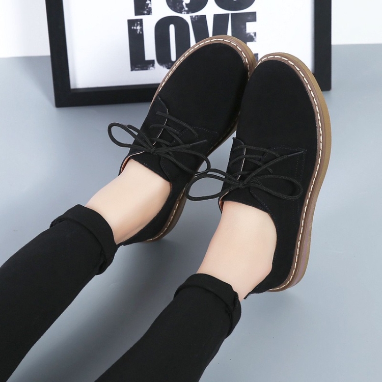 Suede Flat Bottom Lace-up Wear Resistant Fashion Casual Shoes for Woman (Color:Black Size:37)