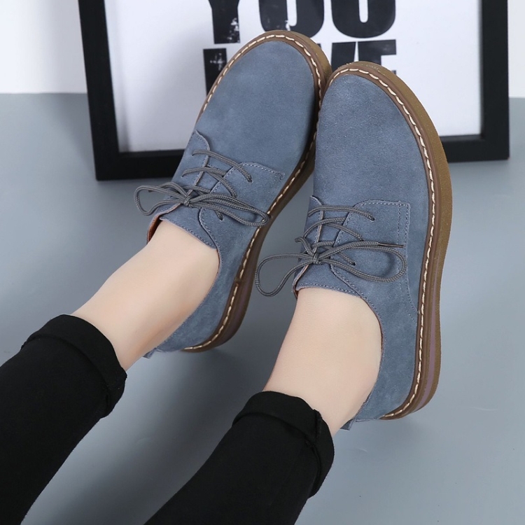 Suede Flat Bottom Lace-up Wear Resistant Fashion Casual Shoes for Woman (Color:Blue Size:39)