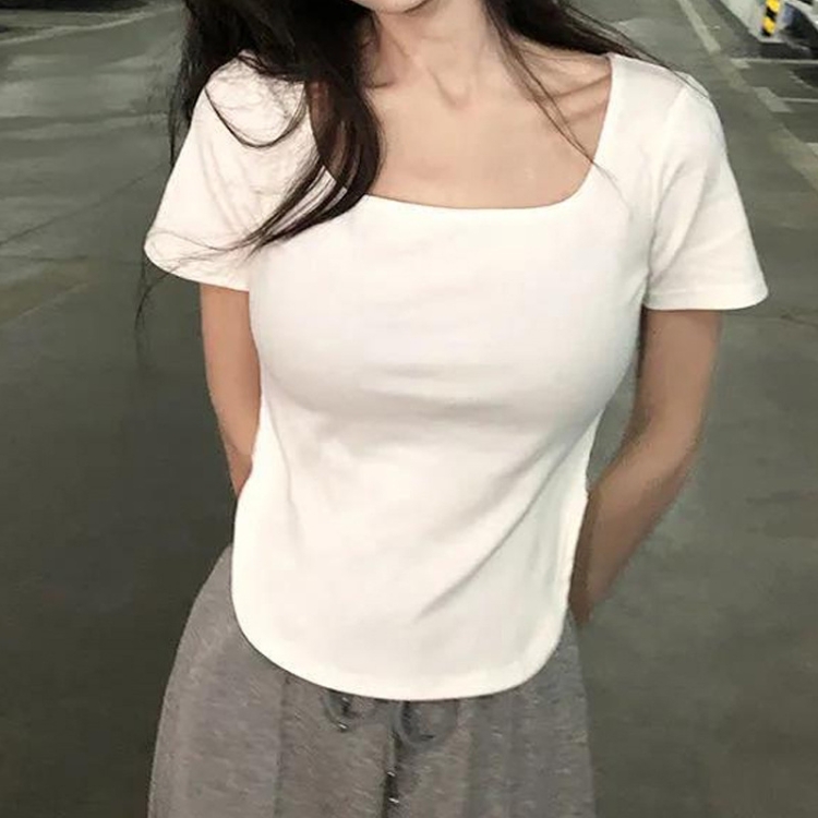 Summer Big U-neck Babes Look Thin Slim Fit Irregular Top, Size: M(White)