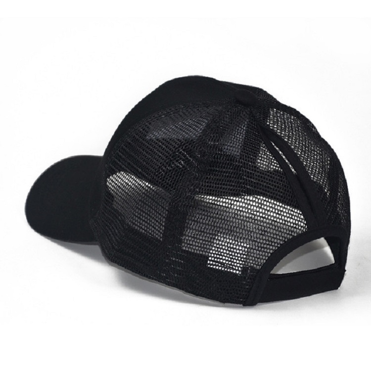 Summer Cotton Mesh Opening Ponytail Hat Sunscreen Baseball Cap, Specification:No Mark(Black)
