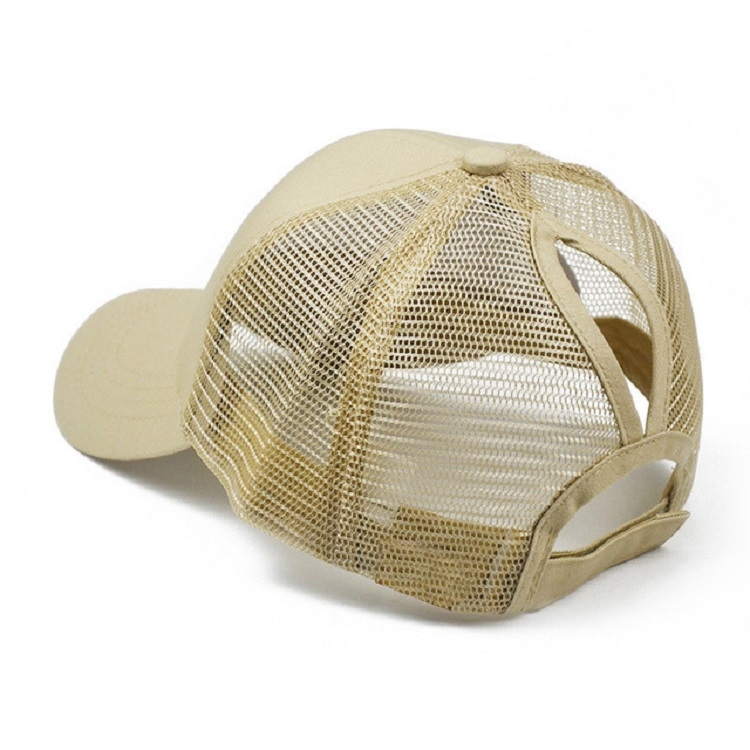 Summer Cotton Mesh Opening Ponytail Hat Sunscreen Baseball Cap, Specification:No Mark(Khaki)