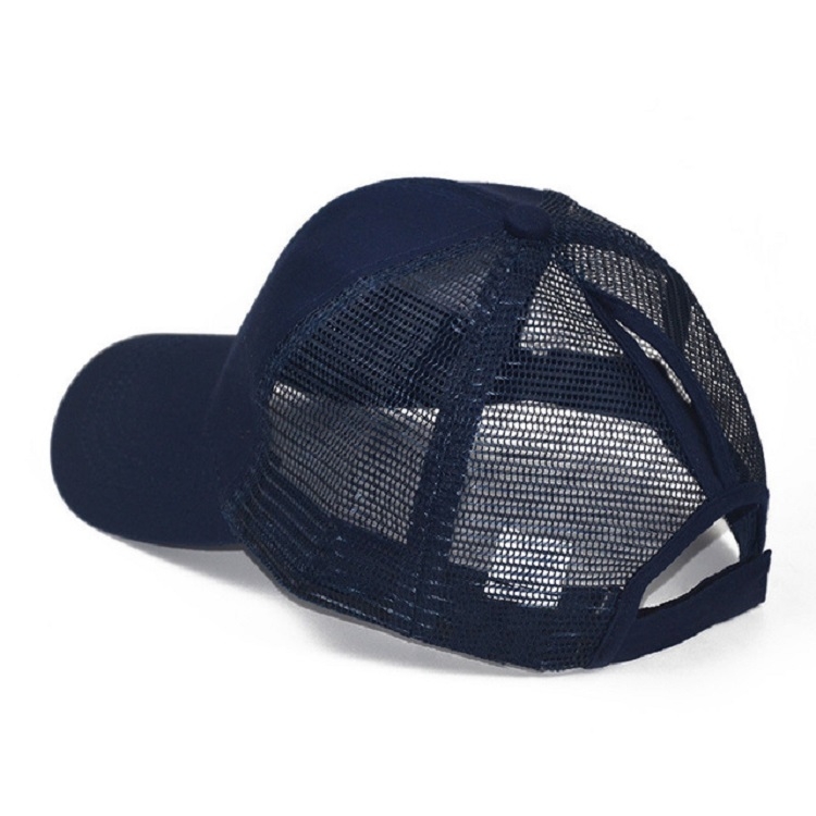 Summer Cotton Mesh Opening Ponytail Hat Sunscreen Baseball Cap, Specification:No Mark(Navy)