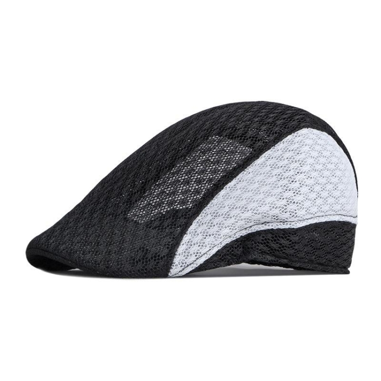 Summer Hollowed Out Mesh Duck Tongue Hat Vintage Beret(Black White)