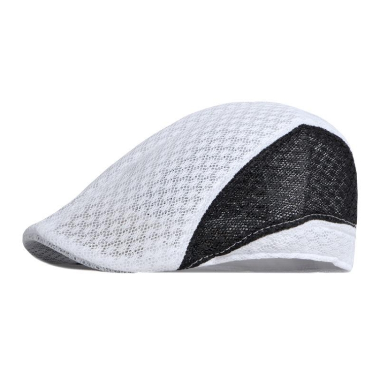 Summer Hollowed Out Mesh Duck Tongue Hat Vintage Beret(White Black)