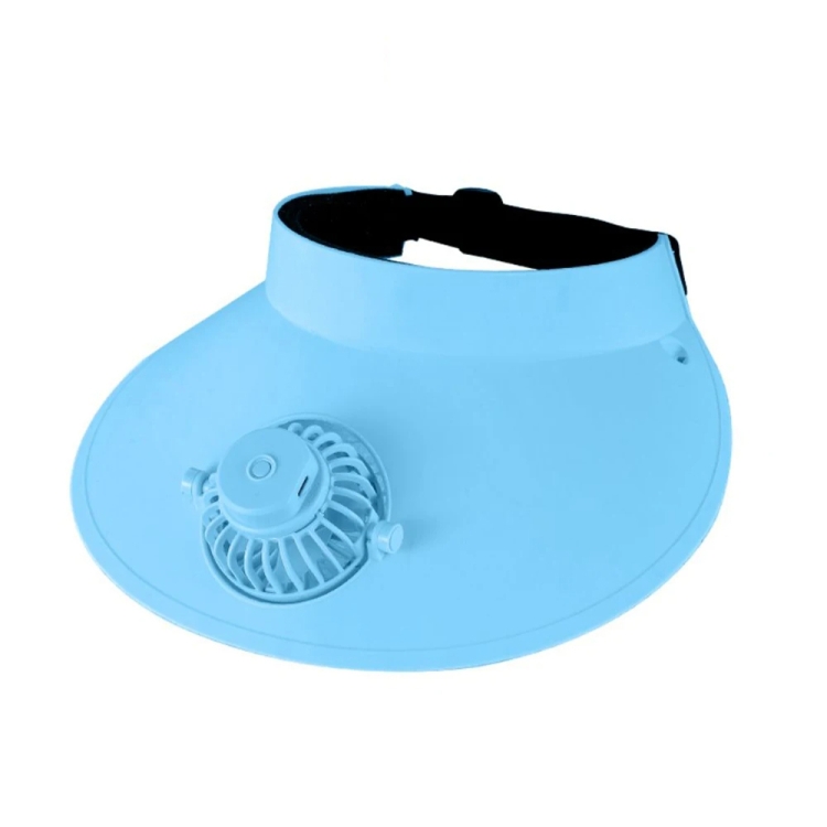 Summer Outdoor Sun Protection Adjustable Rotating Fan Sun Hat(Blue)