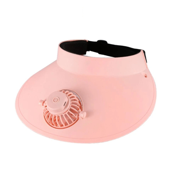 Summer Outdoor Sun Protection Adjustable Rotating Fan Sun Hat(Pink)