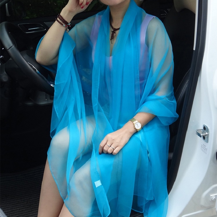Summer Ultra-thin Chiffon Silk Scarf Air Conditioning Shawl Sunscreen Scarf, Size:190 x 120cm(Lake Blue)