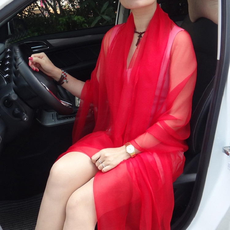 Summer Ultra-thin Chiffon Silk Scarf Air Conditioning Shawl Sunscreen Scarf, Size:190 x 120cm(Red)