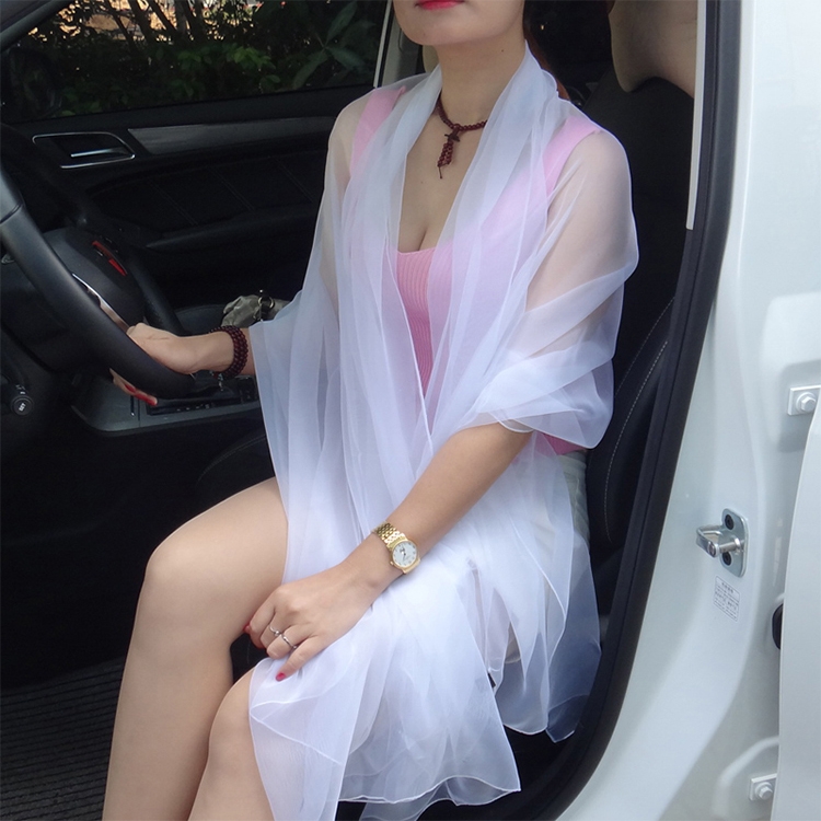 Summer Ultra-thin Chiffon Silk Scarf Air Conditioning Shawl Sunscreen Scarf, Size:190 x 120cm(White)