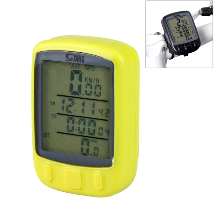 SUNDING 563A Bike Bicycle Waterproof Wired LCD Screen Luminous Mileage Speedometer Odometer, English Version(Yellow)