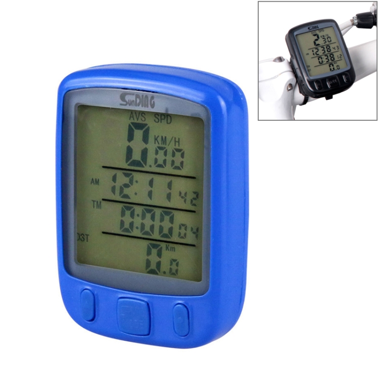 SUNDING 563C Bike Bicycle Waterproof Wireless LCD Screen Luminous Mileage Speedometer Odometer, English Version (Blue)