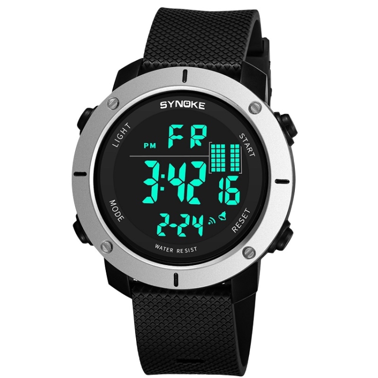 SYNOKE 9658 Student Outdoor Multi-Function Waterproof Large Dial Sports Electronic Watch(Black Silver)