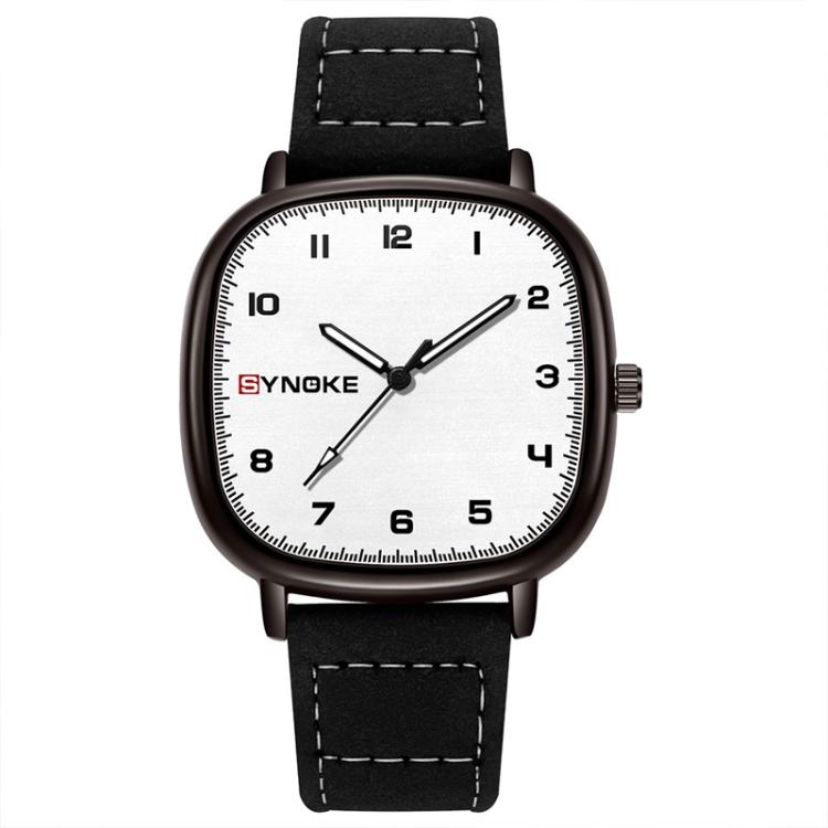 SYNOKE Men Quartz Watch Sport Retro Simple Leather Strap Quartz Watch Teenage Student Wristwatch(Black White)