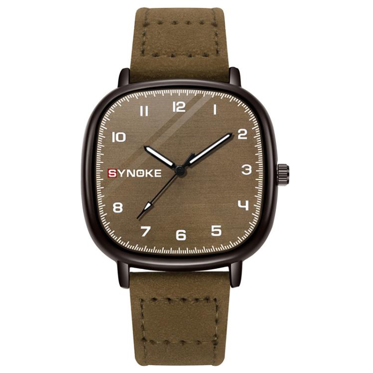 SYNOKE Men Quartz Watch Sport Retro Simple Leather Strap Quartz Watch Teenage Student Wristwatch(Coffee)