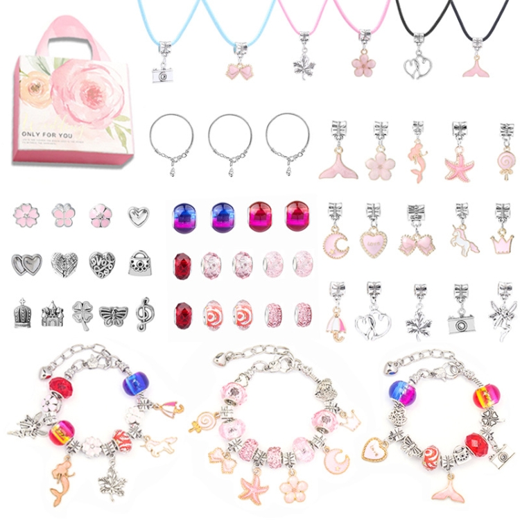 T-20 51 In 1 Colorful Crystal Cartoon DIY Jewelry Children Bracelet(Pink)