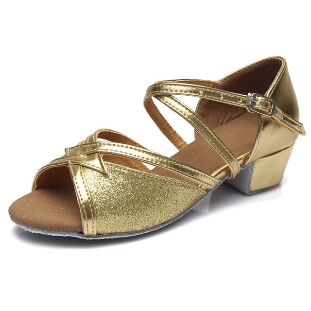 Tango Salsa Latin Low Heel Soft Bottom Dance Shoes for Girls & Women, Shoe Size:26(Gold)