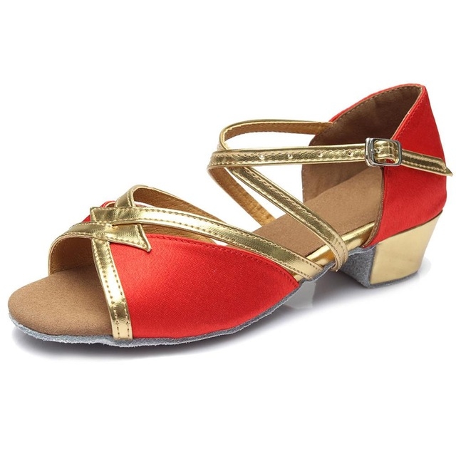 Tango Salsa Latin Low Heel Soft Bottom Dance Shoes for Girls & Women, Shoe Size:28(Red)