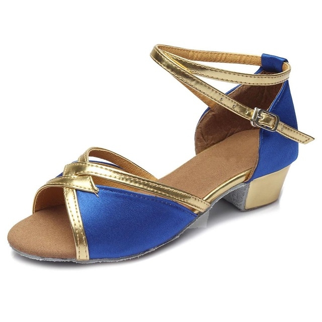 Tango Salsa Latin Low Heel Soft Bottom Dance Shoes for Girls & Women, Shoe Size:35(Blue)