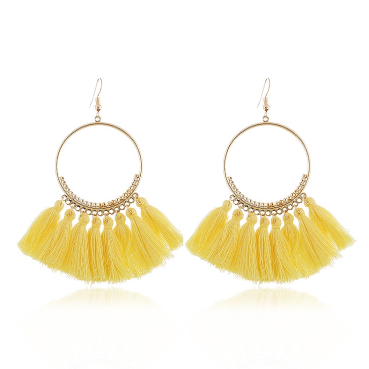 Tassel Earrings for Women Ethnic Big Drop Earrings Bohemia Fashion Jewelry Trendy Cotton Rope Fringe Long Dangle Earrings(Yellow)