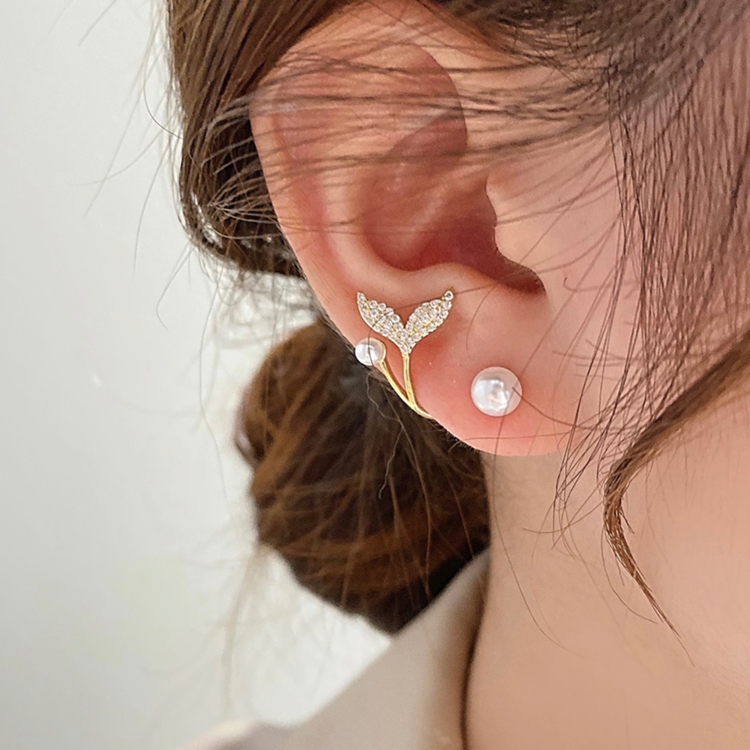 Temperament Ladies Light Luxury Pearl Double Layer Earrings Diamond Earrings, Specification:EH1292