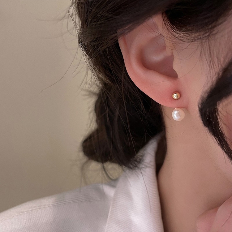 Temperament Ladies Light Luxury Pearl Double Layer Earrings Diamond Earrings, Specification:EH1309