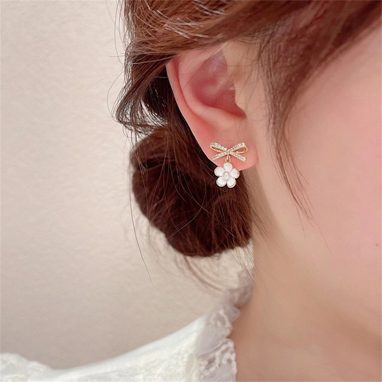Temperament Ladies Light Luxury Pearl Double Layer Earrings Diamond Earrings, Specification:EH1441