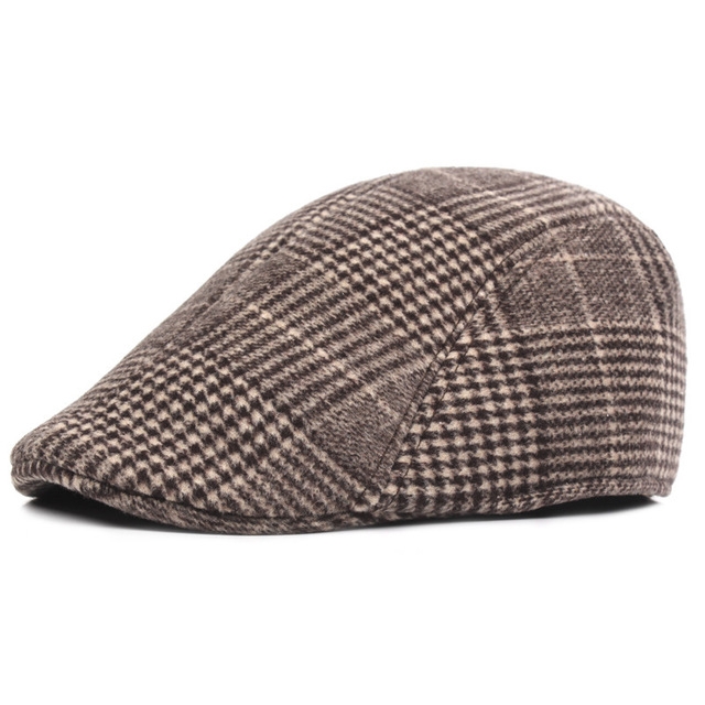 Thick Warm British Style Lattice Woolen Cap(coffee)