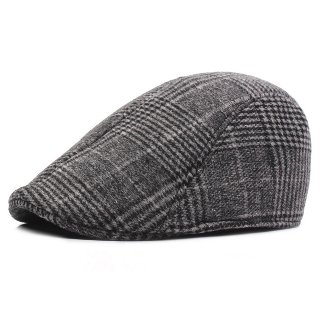 Thick Warm British Style Lattice Woolen Cap(Dark gray)