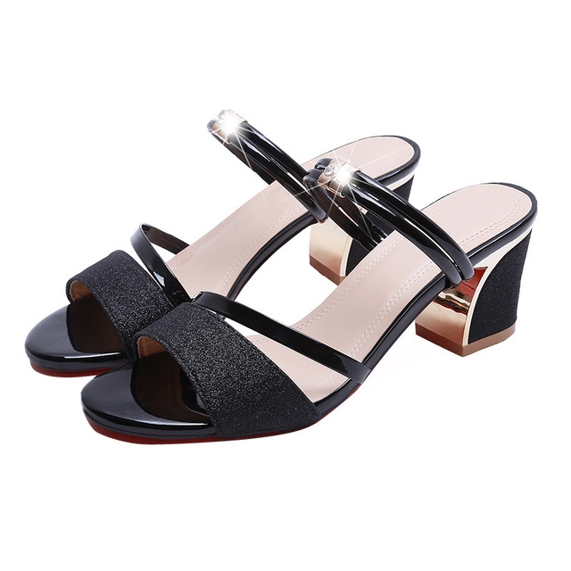 Thick With Open Toe Fish Mouth Sandals, Shoe Size:34(Black)