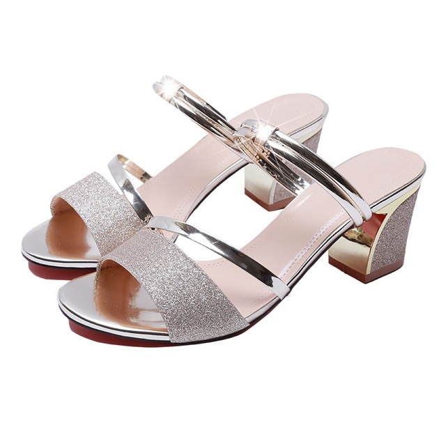 Thick With Open Toe Fish Mouth Sandals, Shoe Size:35(Gold)