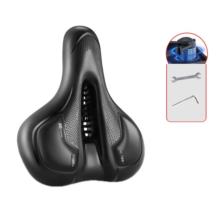 Thickened Universal Bicycle Saddle With Silicone Shock Absorber, Color: Black(With Tools)