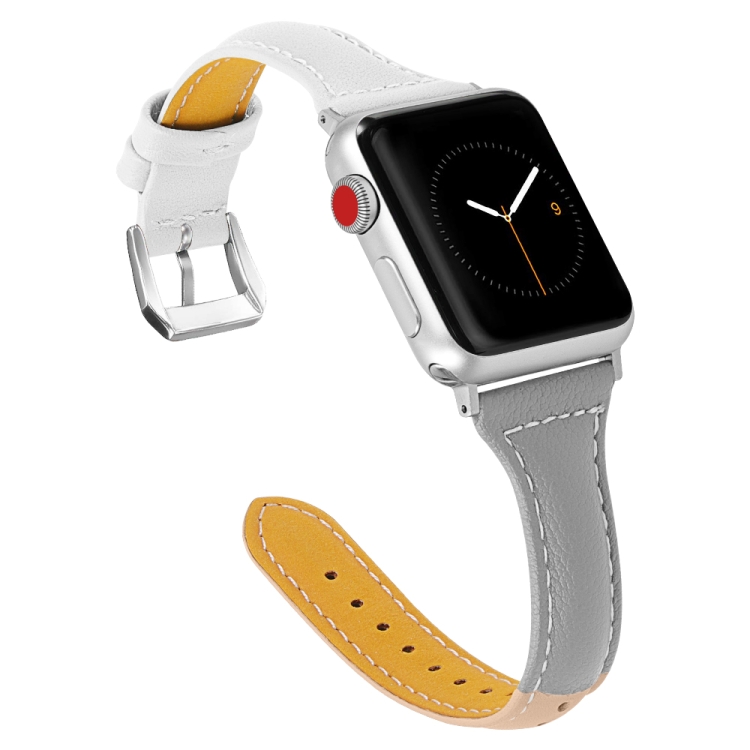 Three-color T-shape Leather Watch Band For Apple Watch Ultra 49mm&Watch Ultra 2 49mm / Series 9&8&7 45mm / SE 3&SE 2&6&SE&5&4 44mm / 3&2&1 42mm (Apricot Grey + White)