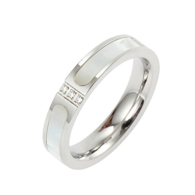 Three Diamonds Color Shell Diamond Ring Titanium Steel Gold-Plated Couple Ring, Size: 8 US Size(Silver)