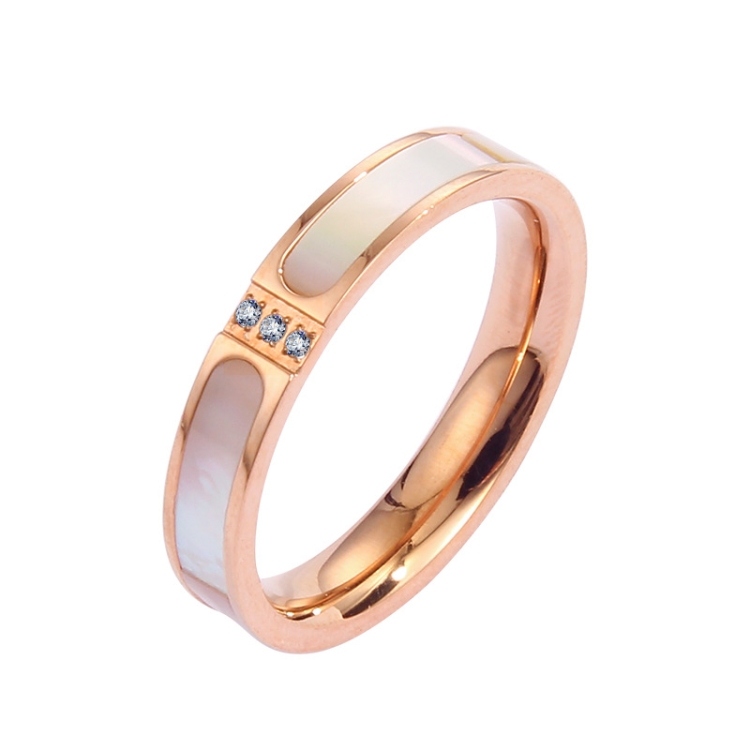 Three Diamonds Color Shell Diamond Ring Titanium Steel Gold-Plated Couple Ring, Size: 9 US Size(Rose Gold)