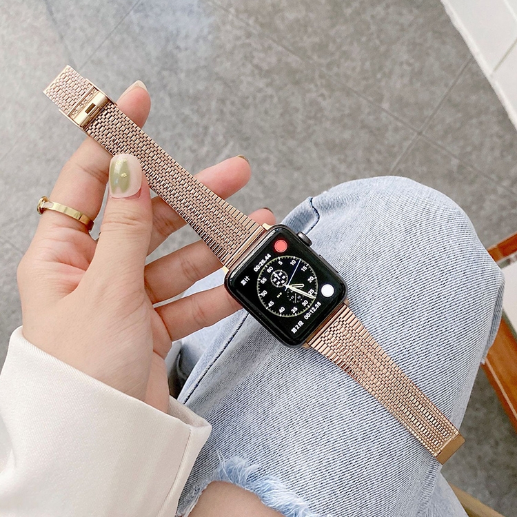 Three Lines Steel Watch Band For Apple Watch Ultra 49mm&Watch Ultra 2 49mm / Series 9&8&7 45mm / SE 3&SE 2&6&SE&5&4 44mm / 3&2&1 42mm(Rose Gold)