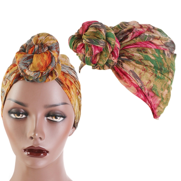 Tie-Dye Ball Turban Hat Ethnic Style Knotted Hat Ladies Scarf Wrap Head Hat(Rose Red Green)