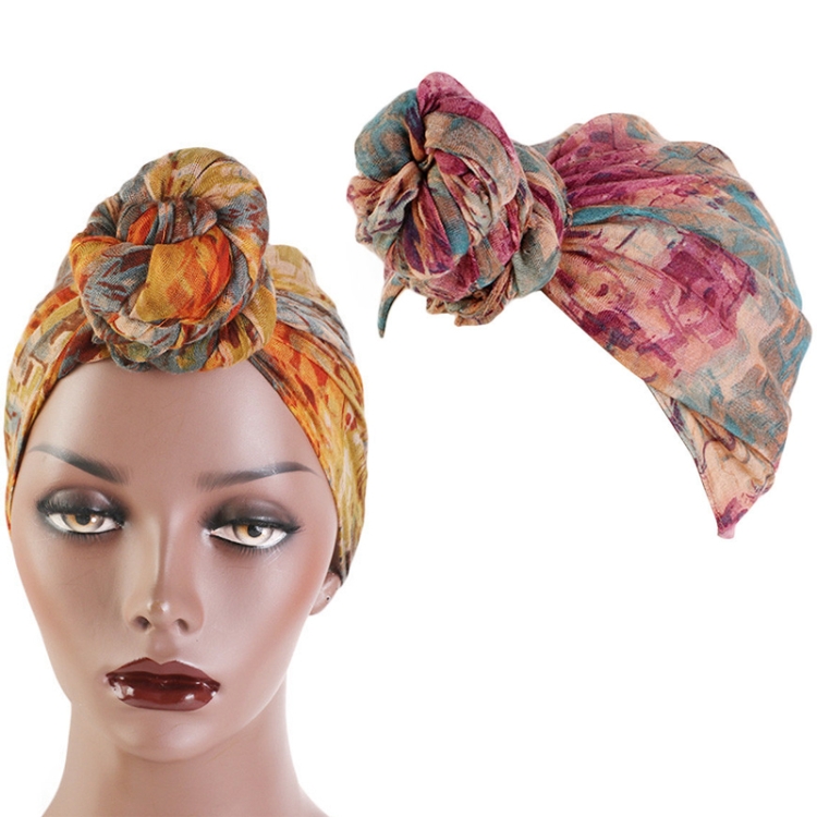 Tie-Dye Ball Turban Hat Ethnic Style Knotted Hat Ladies Scarf Wrap Head Hat(Teal)