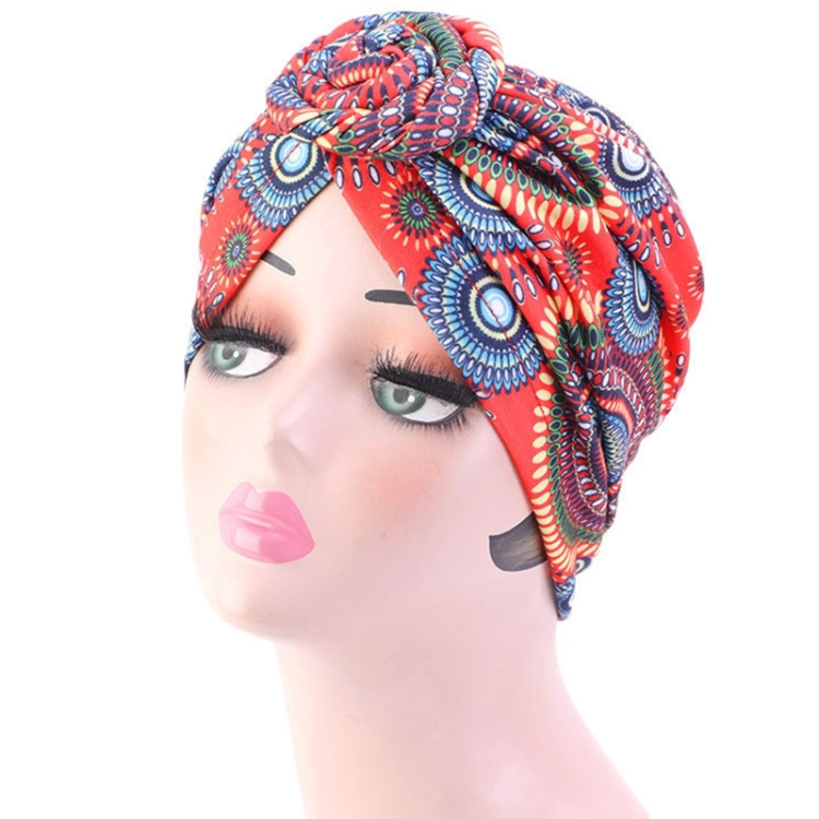 TJM-342 Cotton Whirlpool Flower Shape Turban Hat(CircleRed)