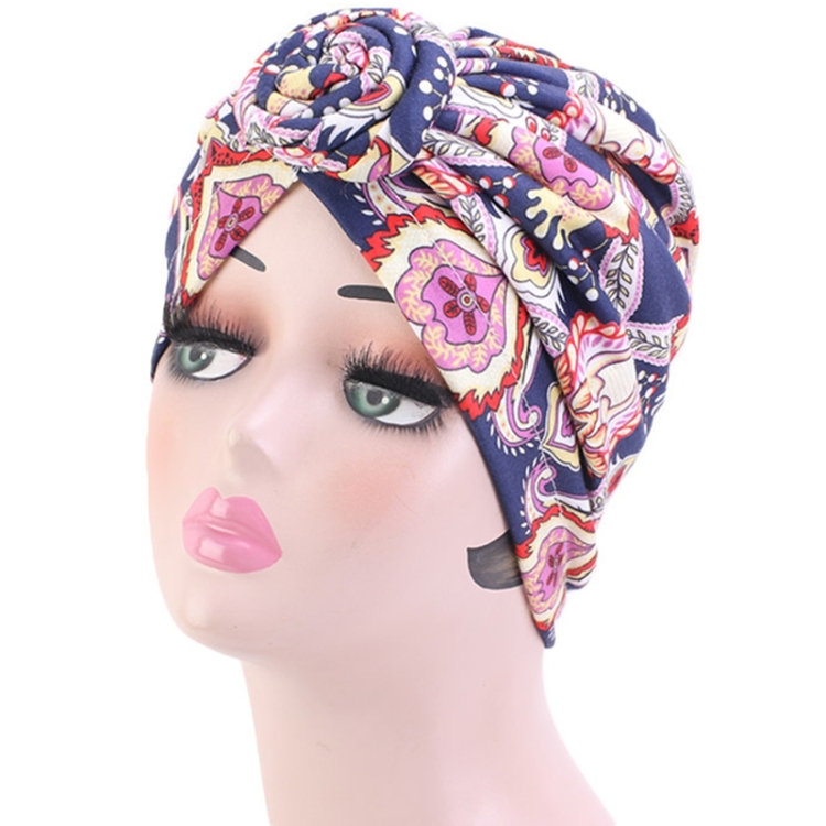 TJM-342 Cotton Whirlpool Flower Shape Turban Hat(Flower Navy)