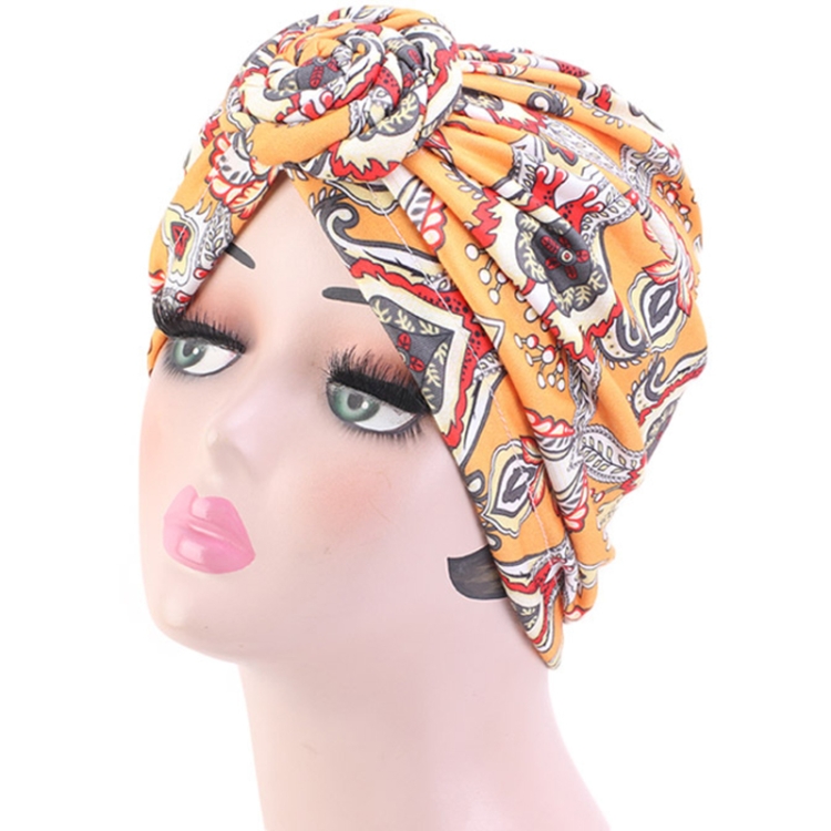 TJM-342 Cotton Whirlpool Flower Shape Turban Hat(Flower Yellow)