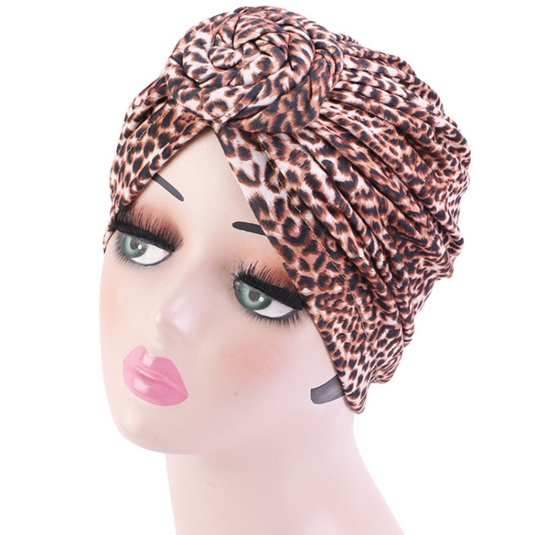 TJM-342 Cotton Whirlpool Flower Shape Turban Hat(Leopard Brown)