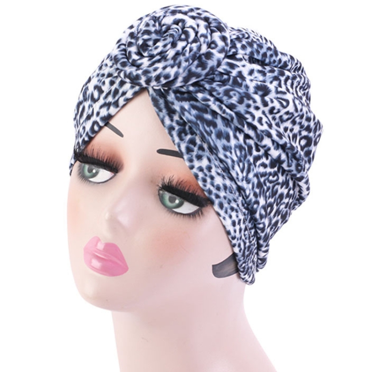 TJM-342 Cotton Whirlpool Flower Shape Turban Hat(Leopard Grey)