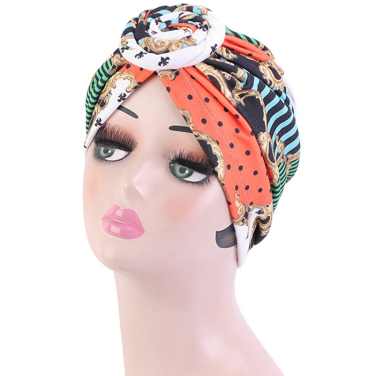 TJM-342 Cotton Whirlpool Flower Shape Turban Hat(Magic Mirror Orange)