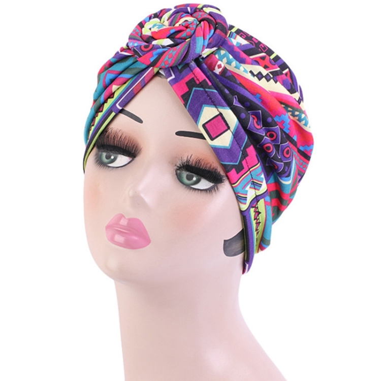 TJM-342 Cotton Whirlpool Flower Shape Turban Hat(Rhombus Pink)